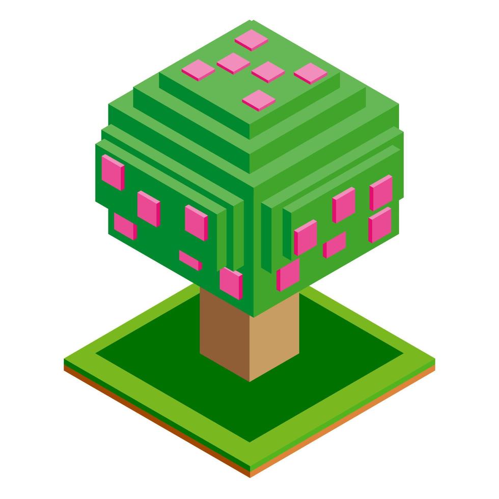 icono de árbol vectorial isométrico para bosque, parque, ciudad. constructor de paisajes para juegos, mapas, impresiones, ets. aislado sobre fondo blanco. vector