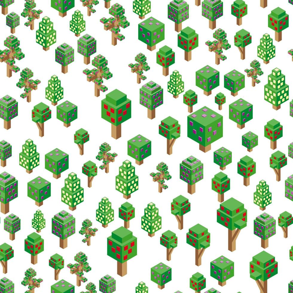 patrón de árboles florecientes vectoriales isométricos para bosque, parque, ciudad. fondo transparente iconos del kit de construcción de paisajes para juegos, mapas, impresiones, ets. vector