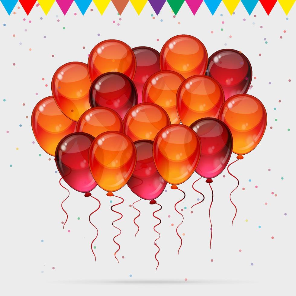 Birthday party vector background - colorful festive balloons, confetti, ribbons flying for celebrations card in isolated white background with space for you text.