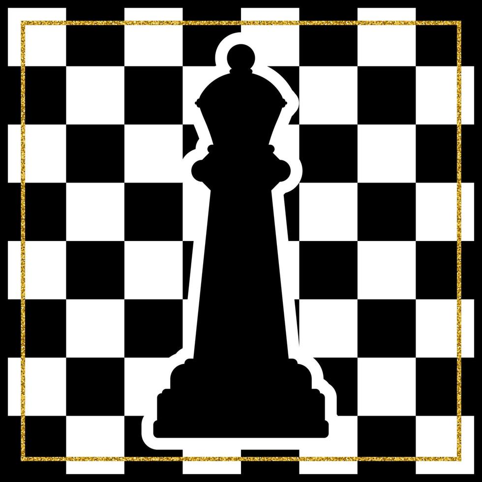 tablero de ajedrez con una pieza de ajedrez reina y un marco dorado. juego tradicional de vacaciones de navidad. vector