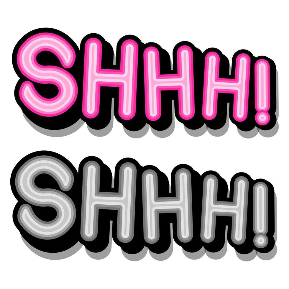 Shhh - retro lettering with shadows on a white background. Vector bright illustration in vintage pop art style.