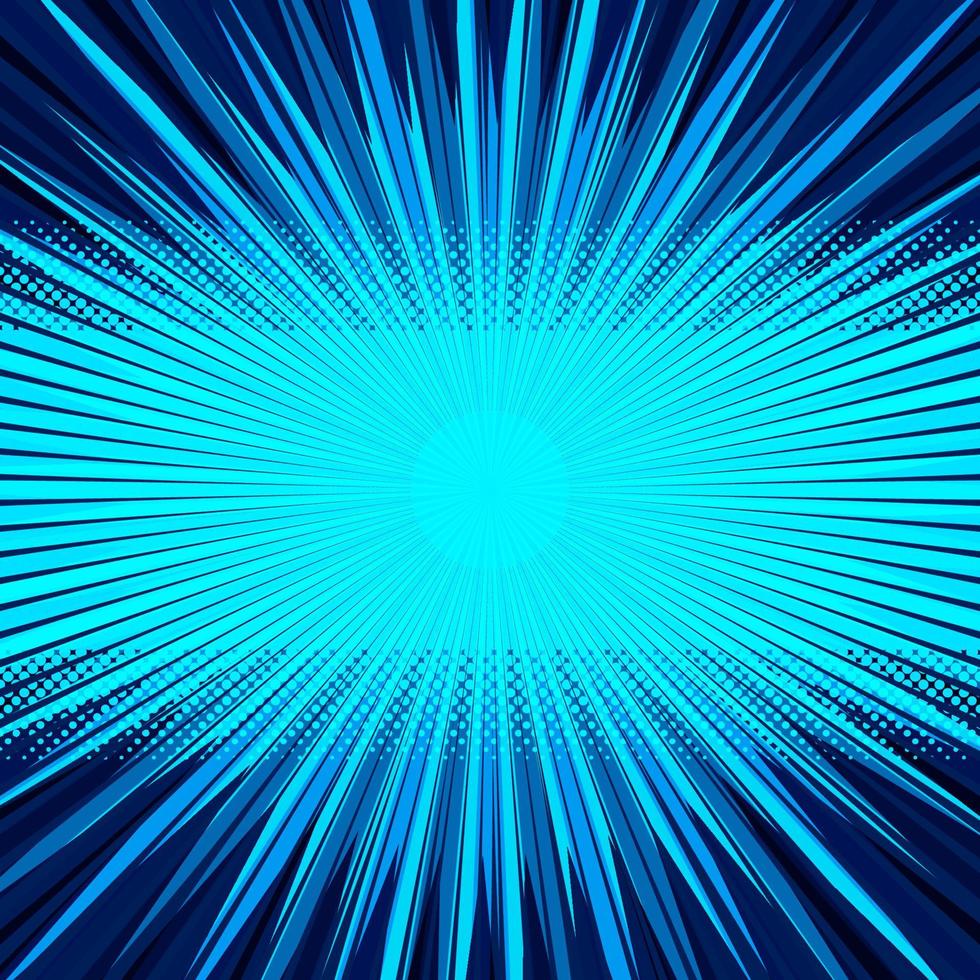 fondo azul cómico abstracto para el diseño de estilo pop art. fondo de plantilla de ráfaga retro. efecto de los rayos de luz. estilo de cómic vintage, textura de impresión moderna de medio tono, vector. vector