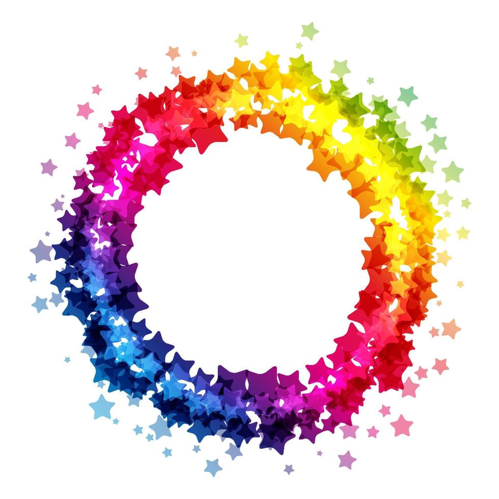 borde de estrellas del arco iris, textura vectorial, tarjeta de decoración brillante de carnaval. vector