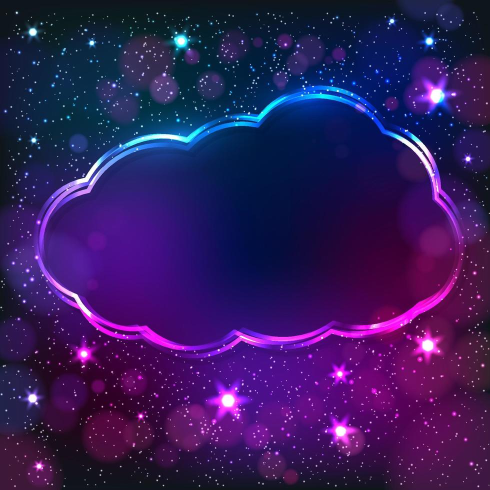 Colorful neon cloud frame on a dark star background, vector abstract illustration.