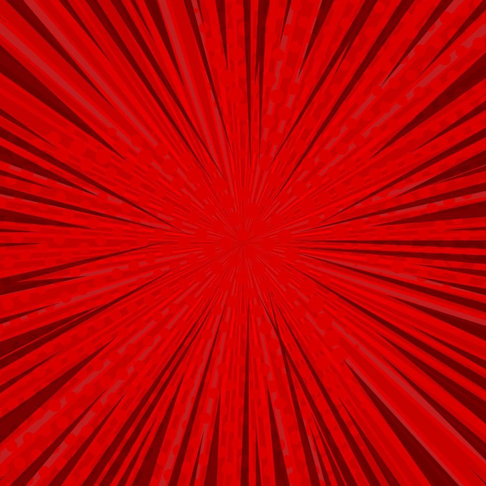 Abstract comic red background for style pop art design. Retro burst template backdrop. Light rays effect. Vintage comic book style, halftone modern print texture, vector. vector