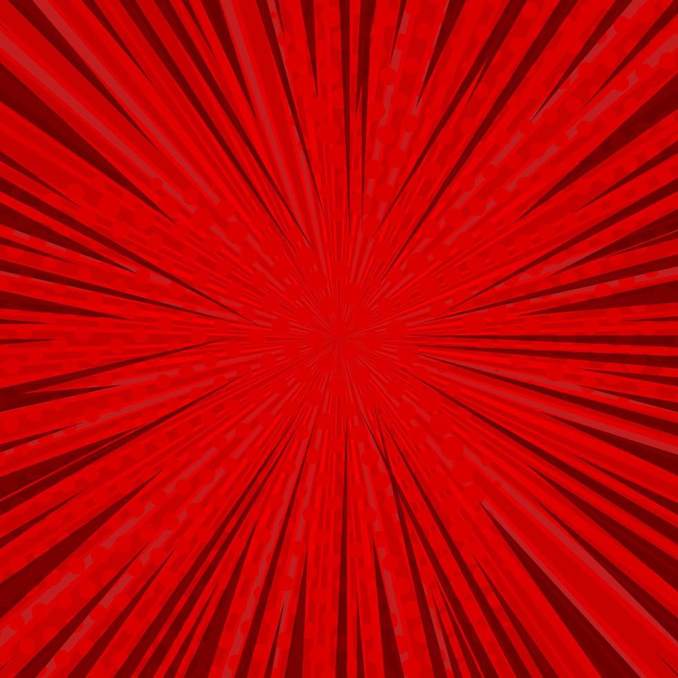 fondo rojo cómico abstracto para el diseño de estilo pop art. fondo de plantilla de ráfaga retro. efecto de los rayos de luz. estilo de cómic vintage, textura de impresión moderna de medio tono, vector. vector