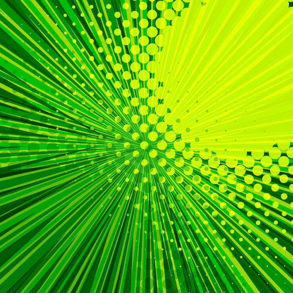 fondo verde cómico abstracto para el diseño de estilo pop art. fondo de plantilla de ráfaga retro. efecto de los rayos de luz. estilo de cómic vintage, textura de impresión moderna de medio tono, vector. vector