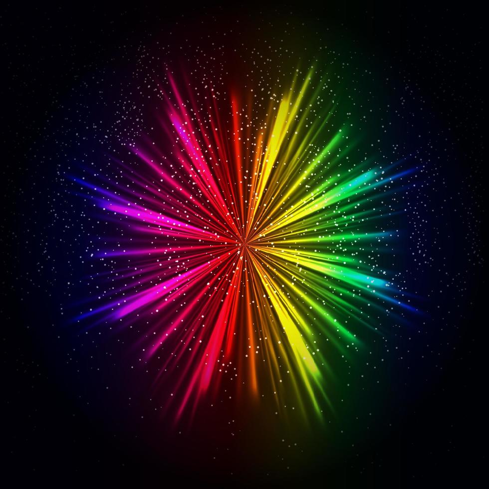 Rainbow light rays background, vector abstract colorful burst.