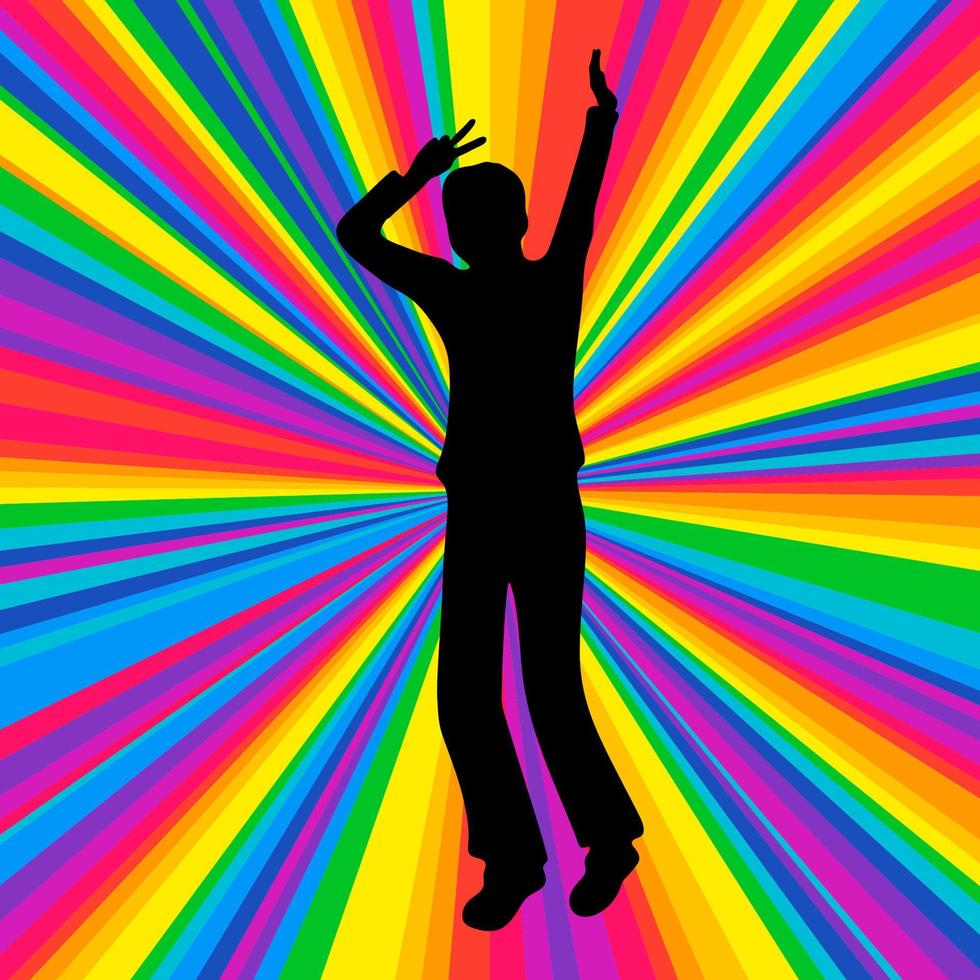 Silhouette dancing human, vector music battle party, disco ray background.