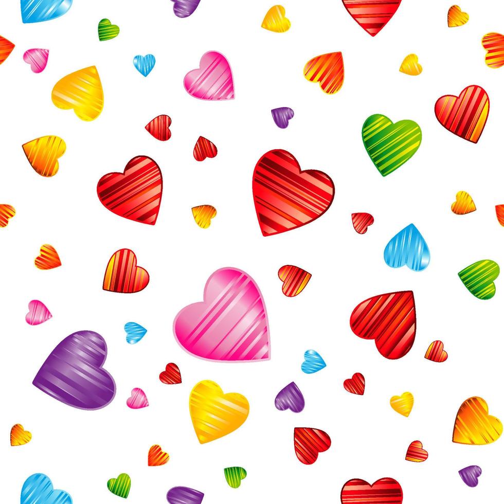 Colorful striped hearts pattern. Valentine's day, wedding, romantic seamless background, vector design illustration.