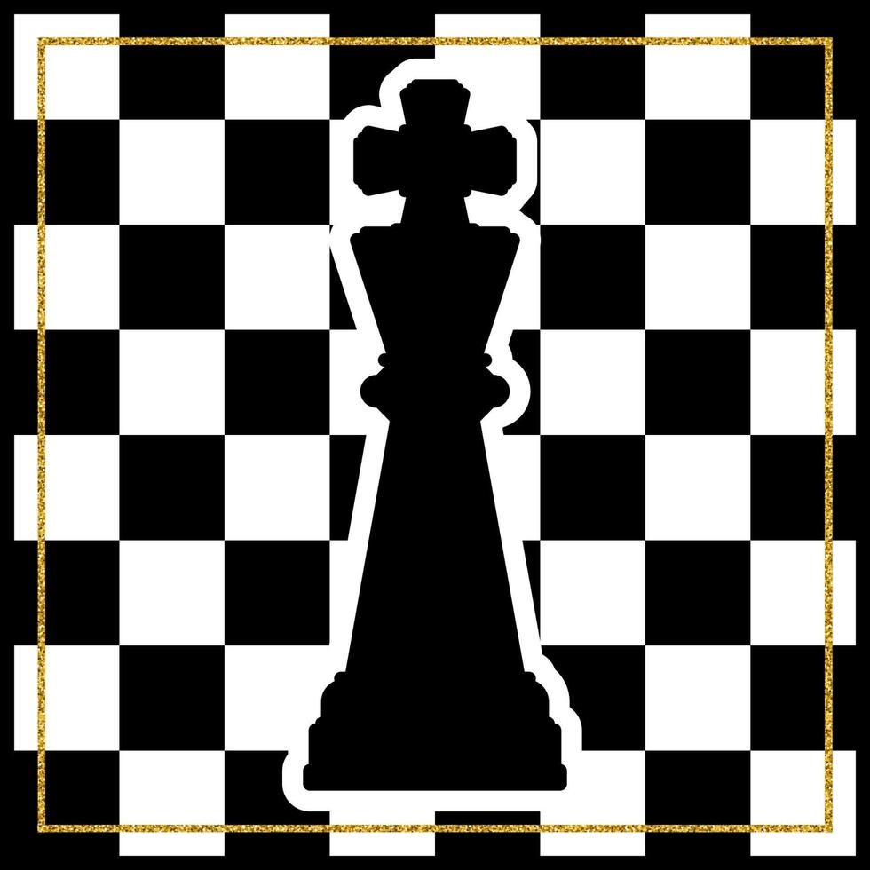 Chessboard with a chess piece King and a gold frame. Traditional Christmas holiday game. vector