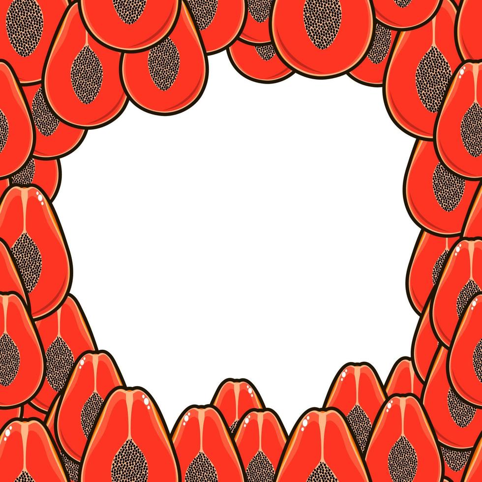 Fruit frame. Pattern, papayas. Vector illustration.