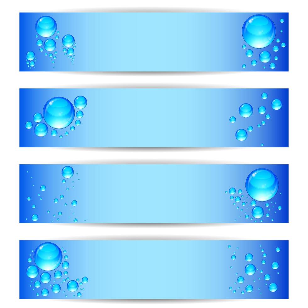 Vector establece banners con burbujas de agua limpia sobre un fondo azul.