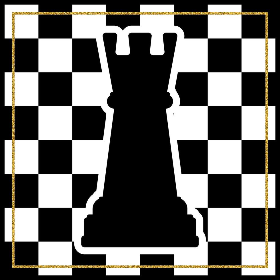 Chessboard with a chess piece Rook and a gold frame. Traditional Christmas holiday game. vector