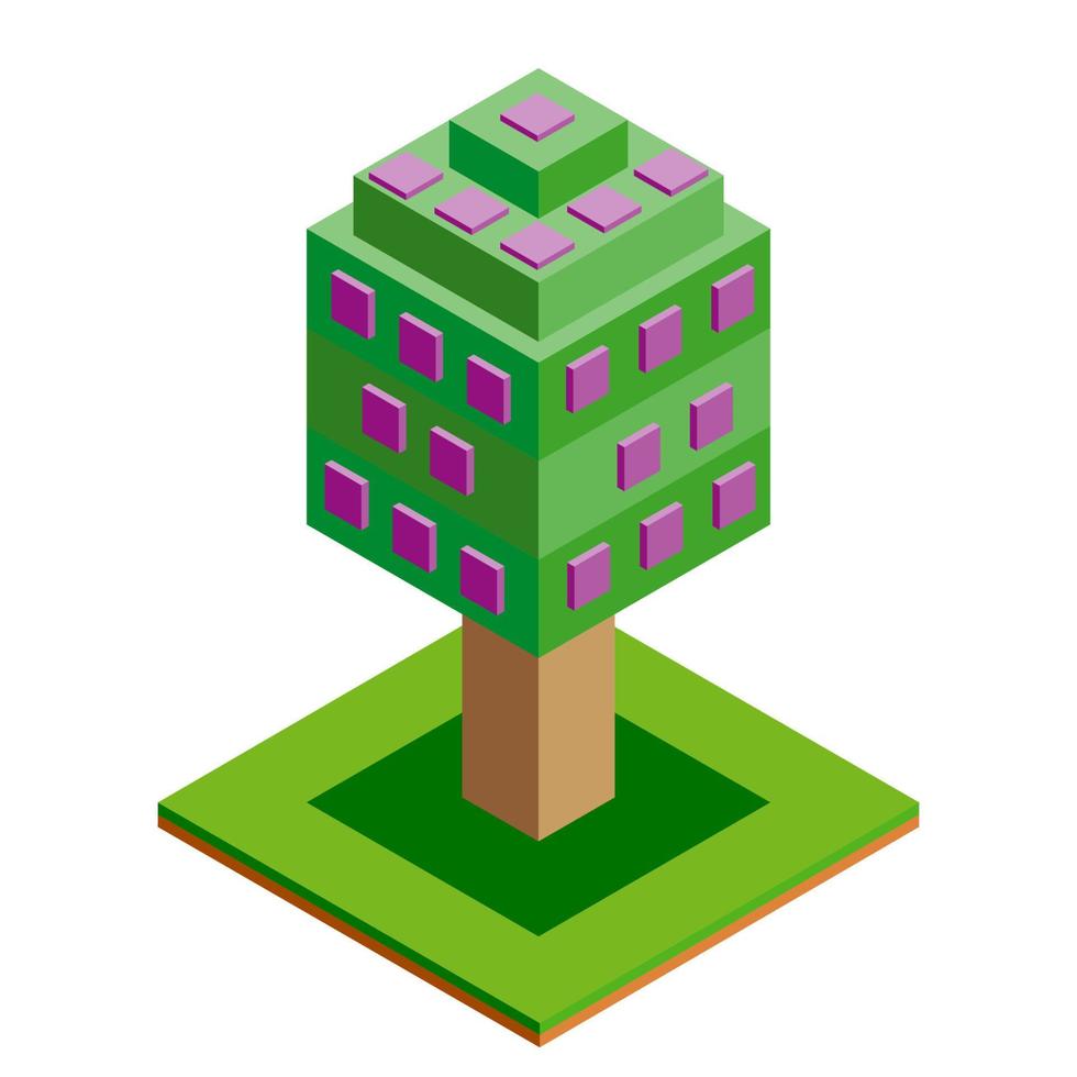 icono de árbol vectorial isométrico para bosque, parque, ciudad. constructor de paisajes para juegos, mapas, impresiones, ets. aislado sobre fondo blanco. vector