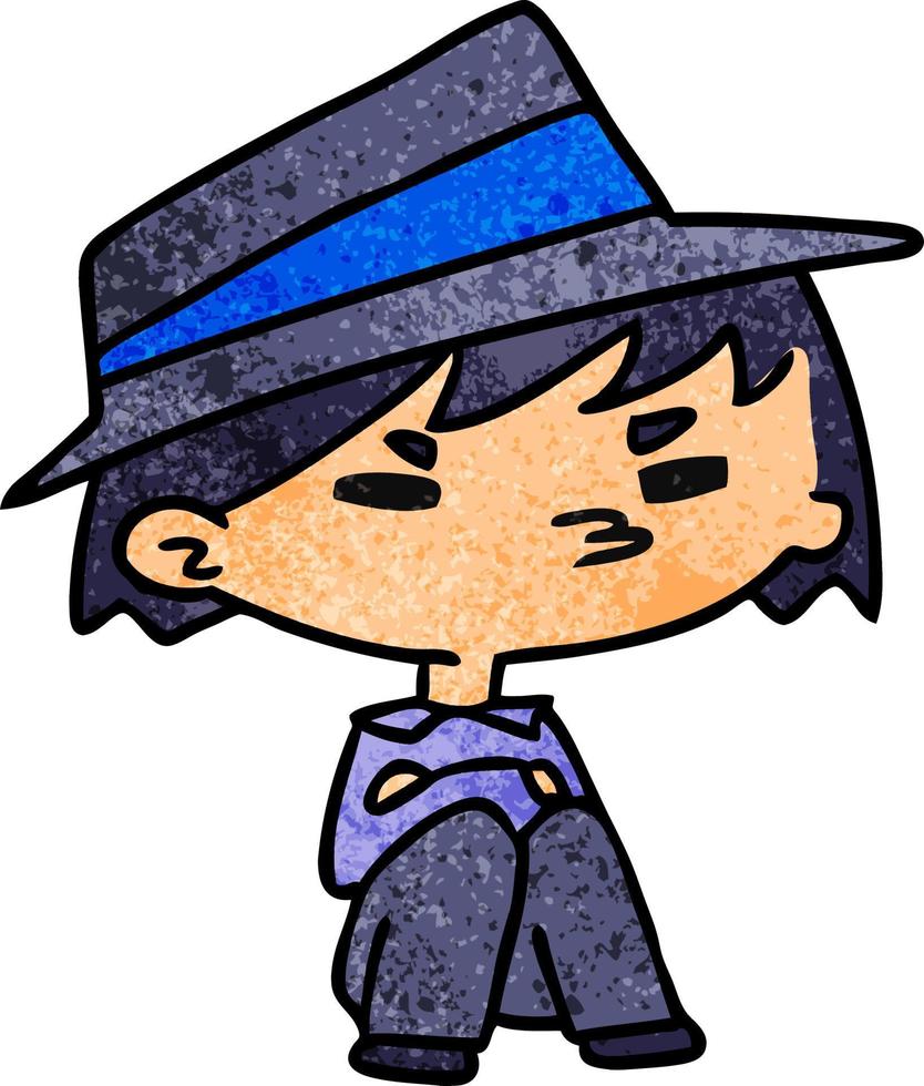 textured cartoon of a kawaii cute boy vector