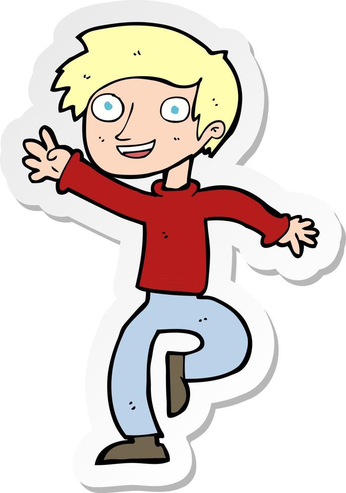 sticker of a cartoon excited boy dancing vector