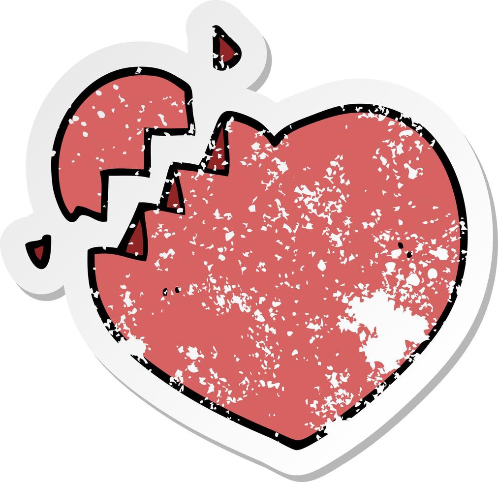 distressed sticker of a cartoon broken heart vector