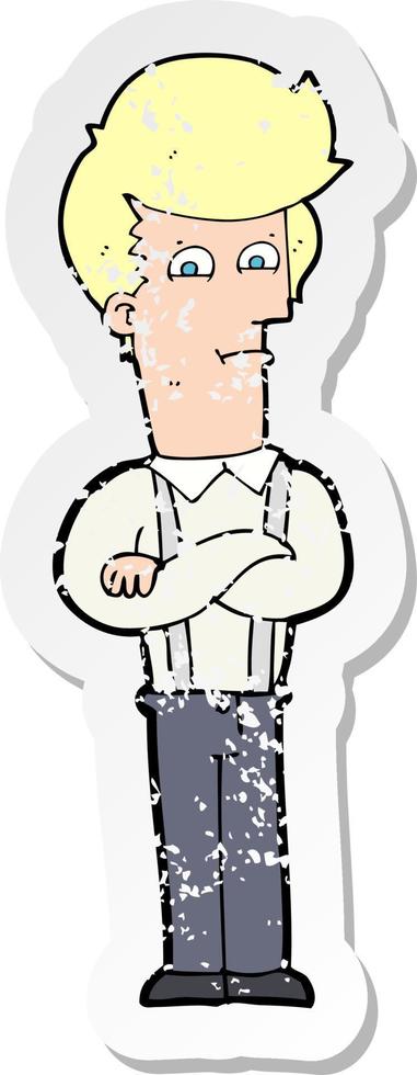 retro distressed sticker of a cartoon annoyed man vector