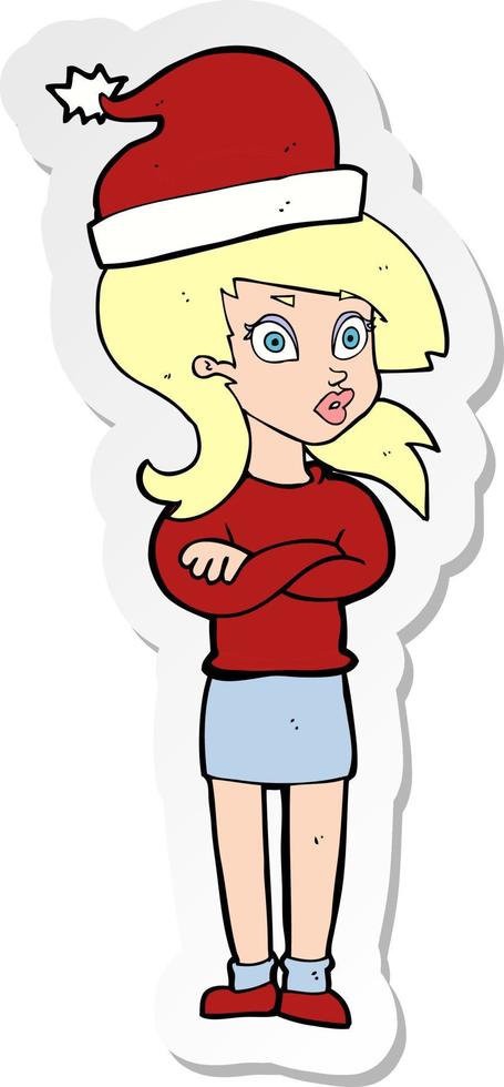 sticker of a cartoon woman ready for christmas vector