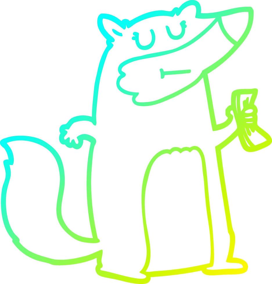 cold gradient line drawing cartoon badger holding cash vector