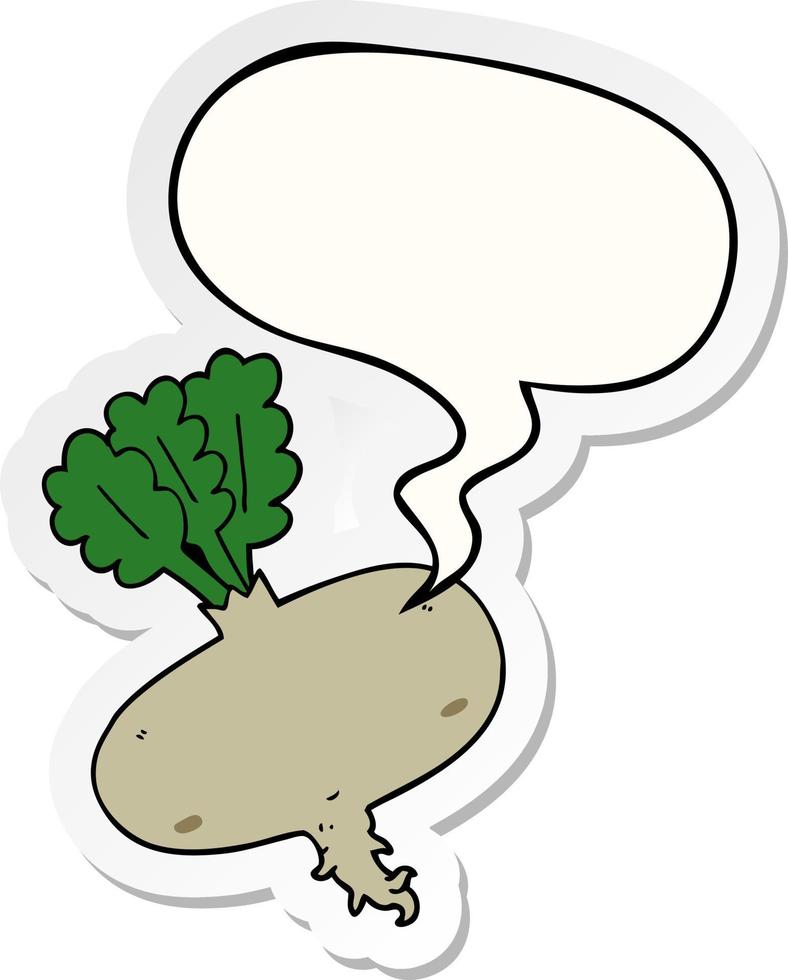 cartoon beetroot and speech bubble sticker vector
