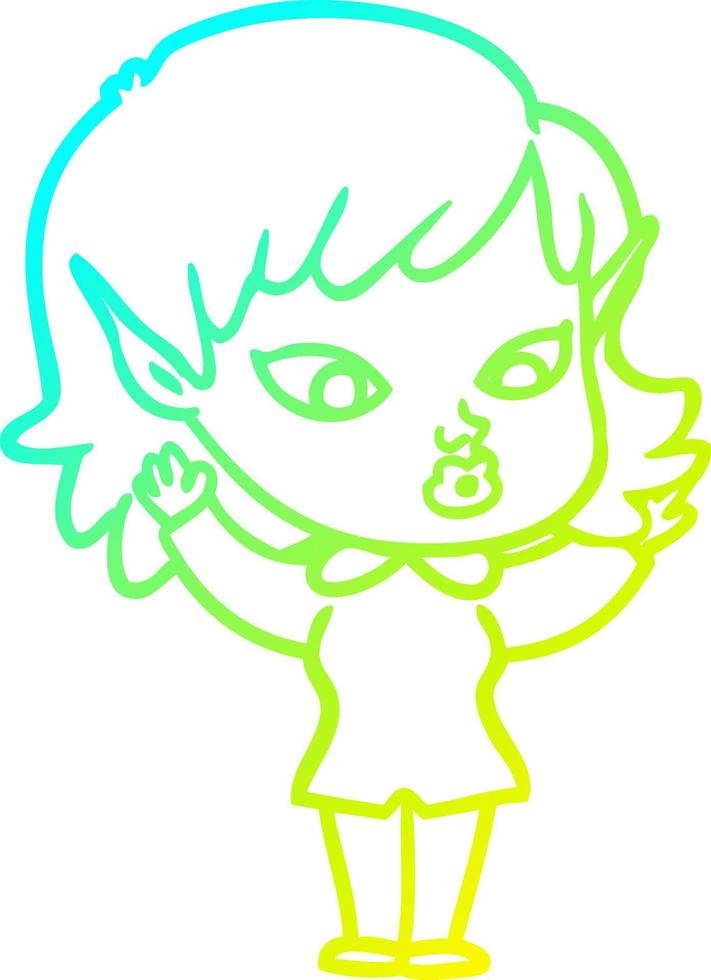 cold gradient line drawing pretty cartoon elf girl vector