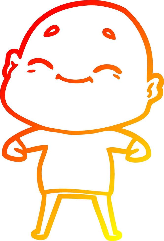 warm gradient line drawing happy cartoon bald man vector