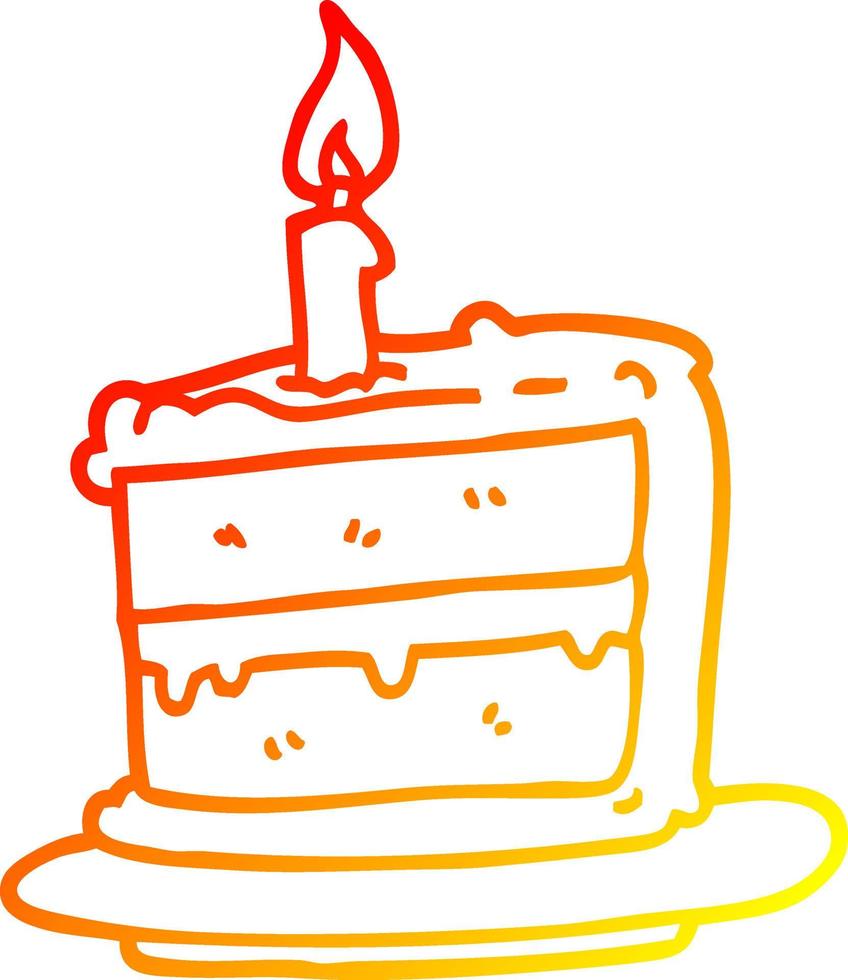 warm gradient line drawing cartoon birthday cake vector