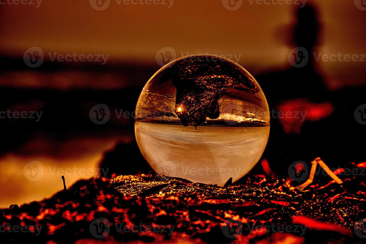 Abstract representation of a glass ball on a groyne on the Baltic Sea. photo