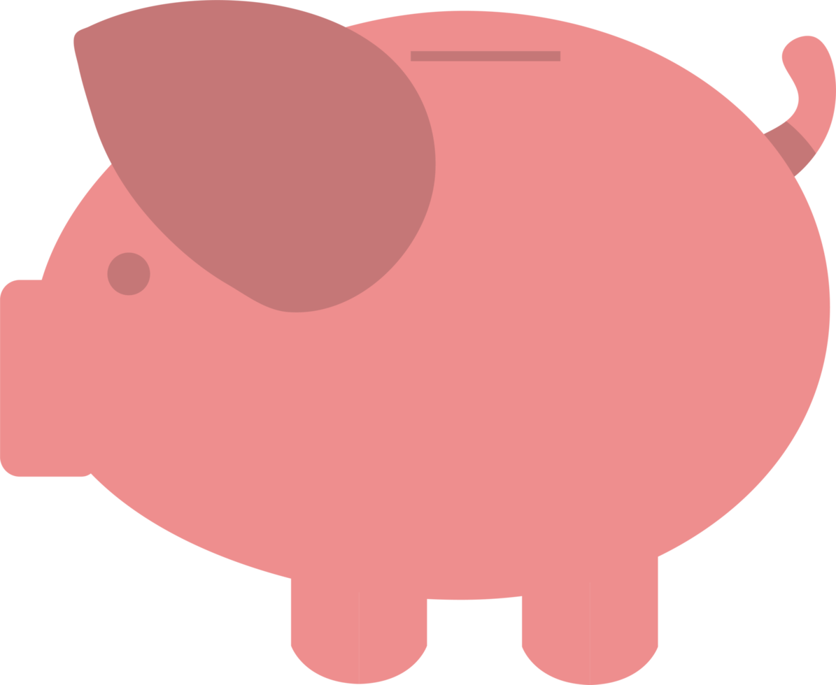 Piggy bank and green dollars money simple illustration in flat style png