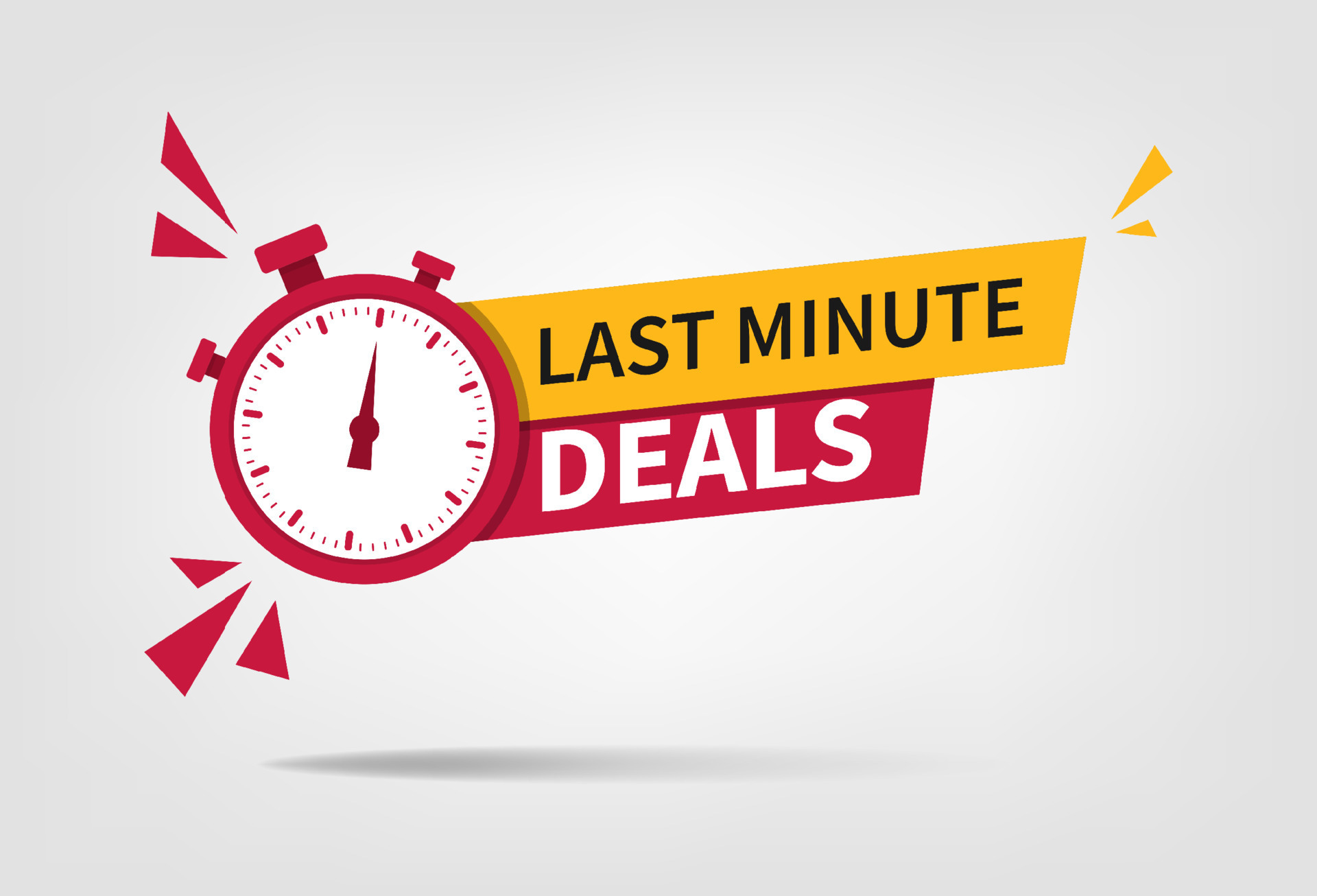 last minute deal button, flat label flag sign, alarm clock countdown