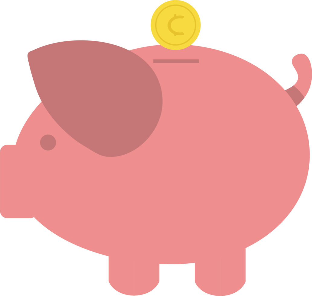 Piggy bank and green dollars money simple illustration in flat style png