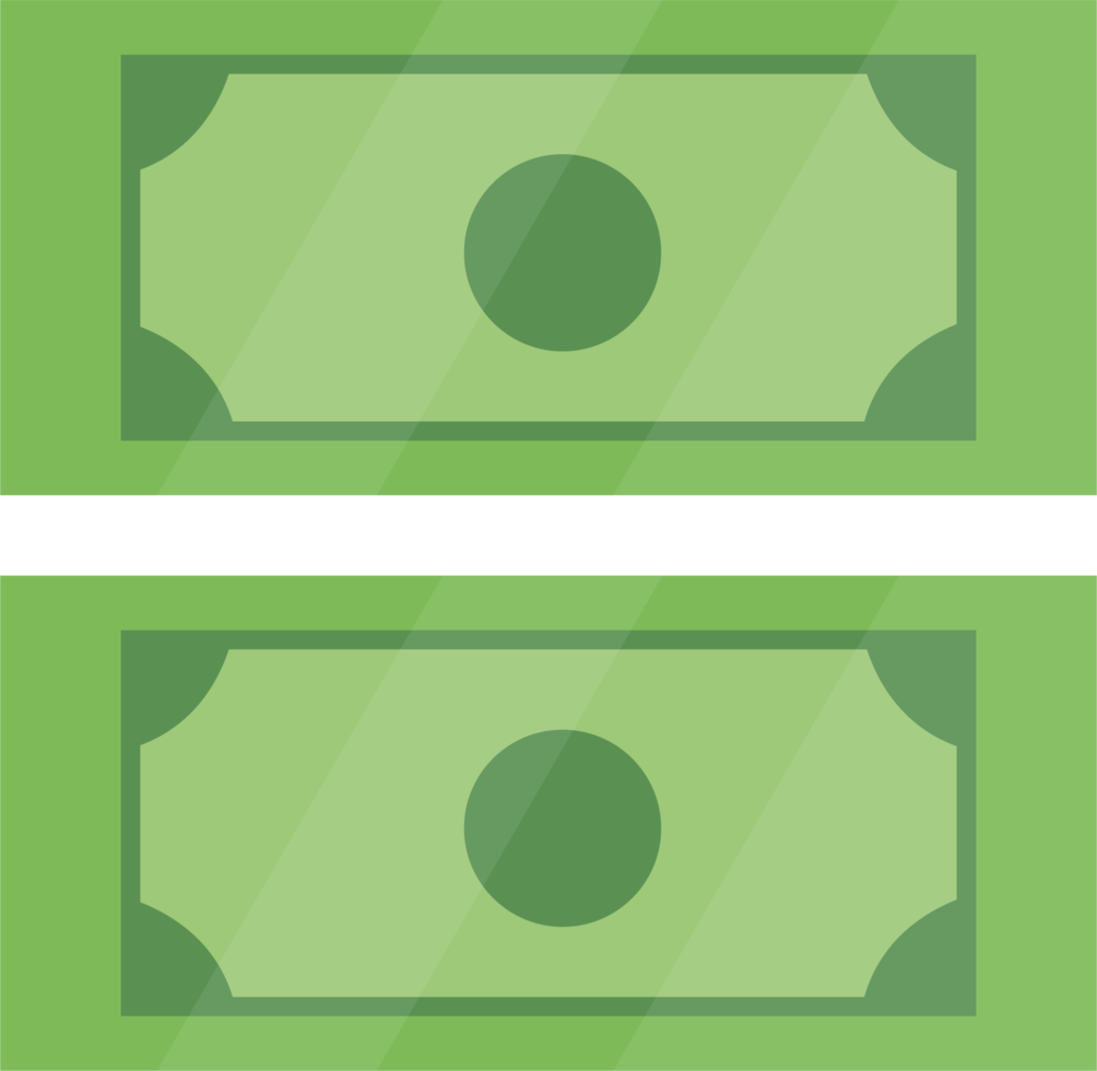 Piggy bank and green dollars money simple illustration in flat style png