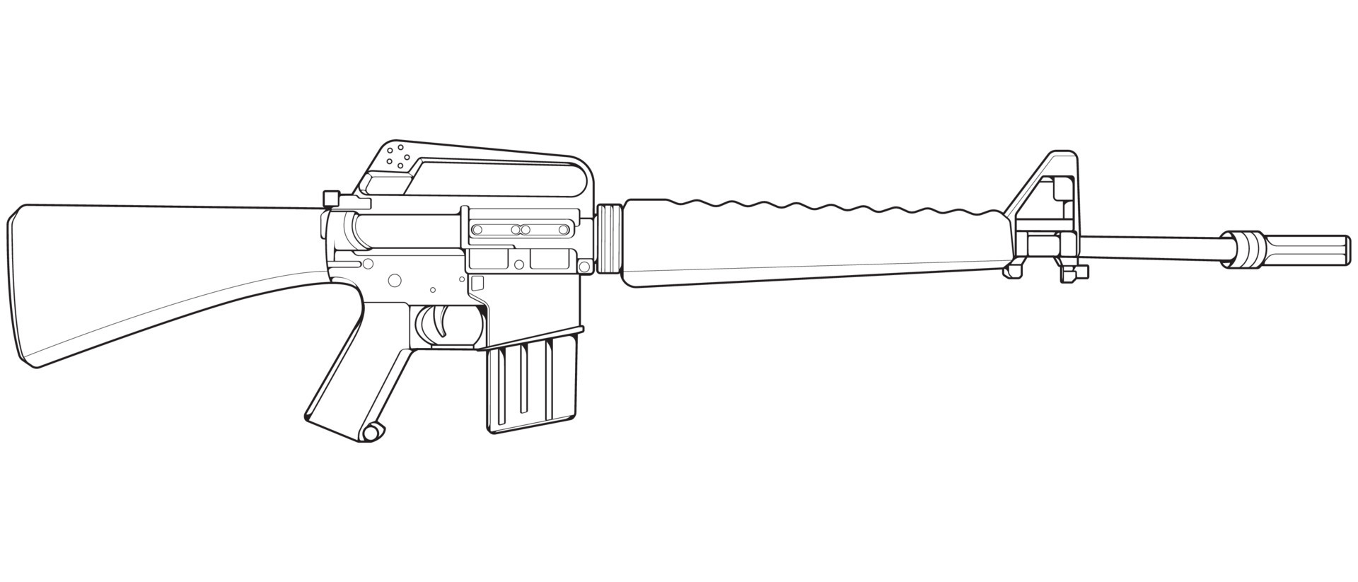 Firearms line art style, Shooting gun, Weapon illustration, Vector Line