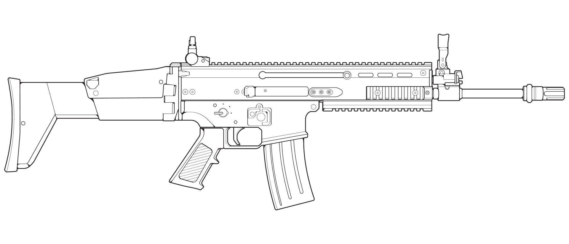 estilo de arte de línea de armas de fuego, arma de fuego, ilustración de arma, línea vectorial, ilustración de arma, arma moderna, concepto militar, arte de línea de pistola para entrenamiento vector