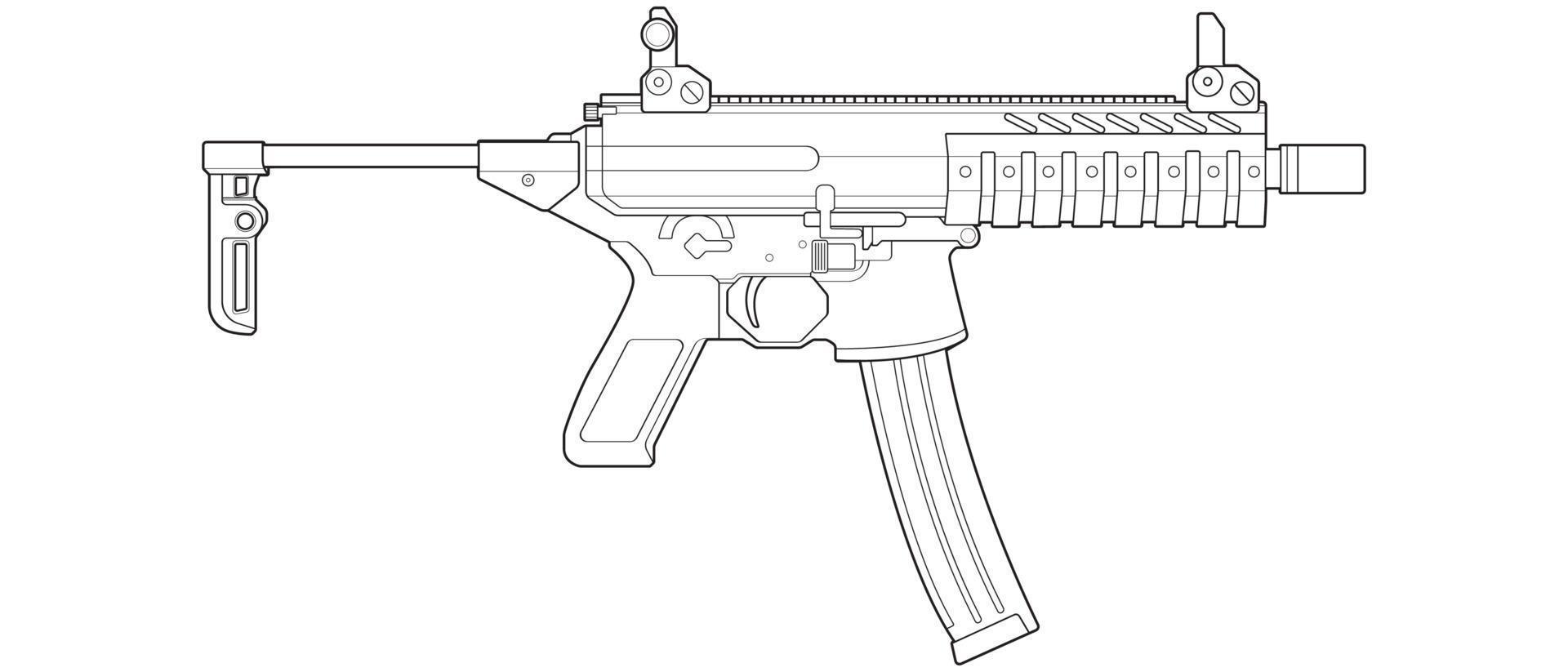 estilo de arte de línea de armas de fuego, arma de fuego, ilustración de arma, línea vectorial, ilustración de arma, arma moderna, concepto militar, arte de línea de pistola para entrenamiento vector