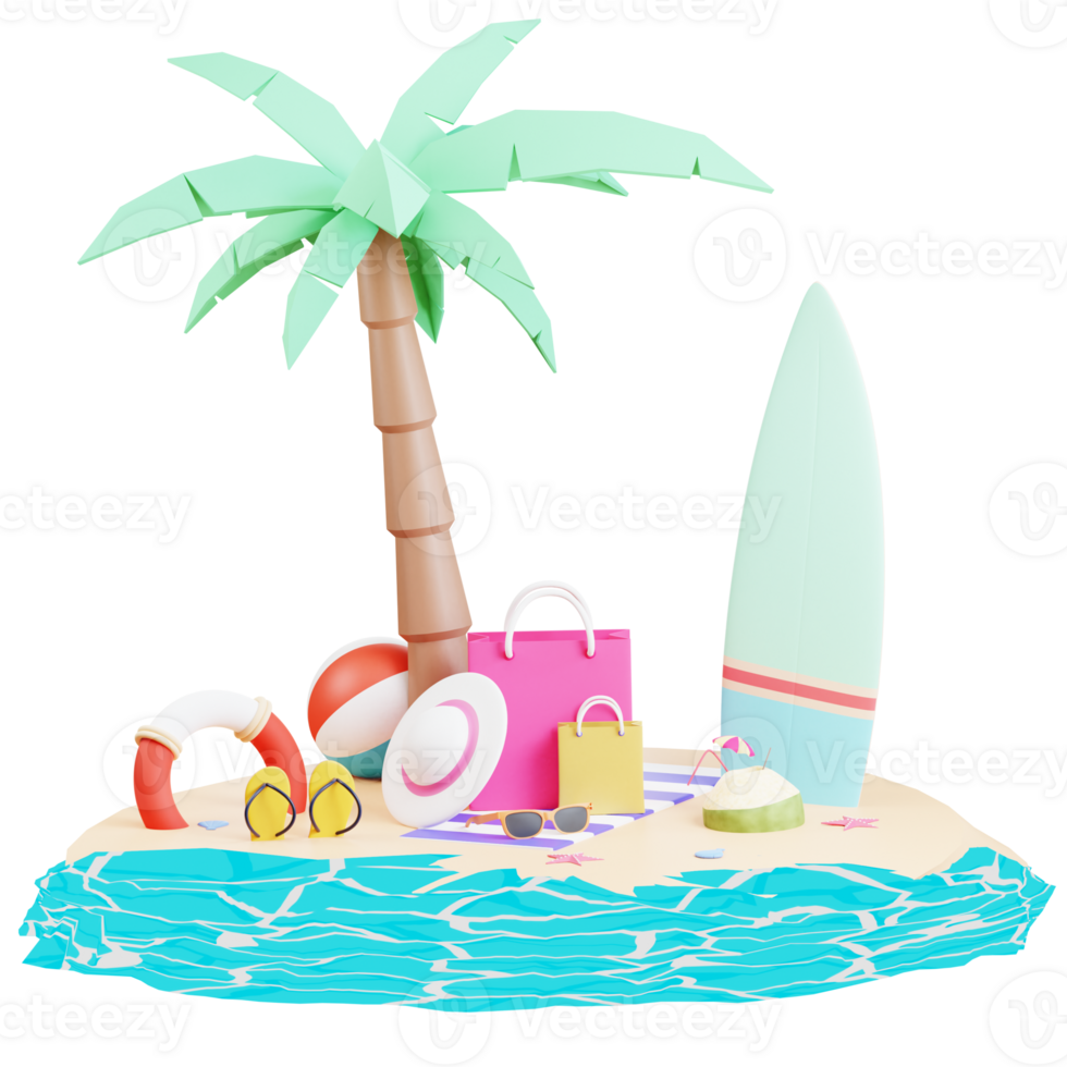 modelo de banner de venda de verão com ilustração 3d png