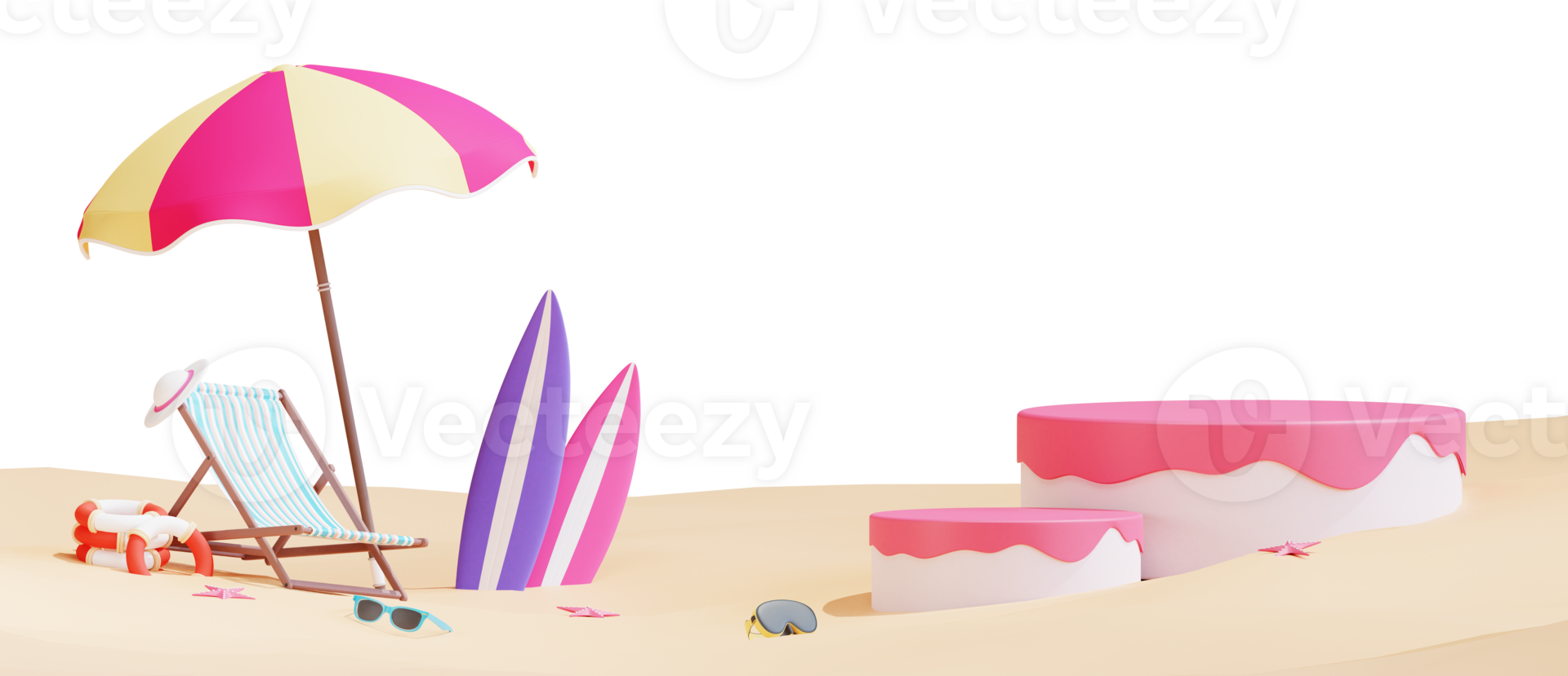 modello di banner spiaggia estiva con illustrazione 3d png