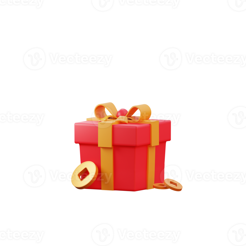 3d chinese new year object giftbox and coin png