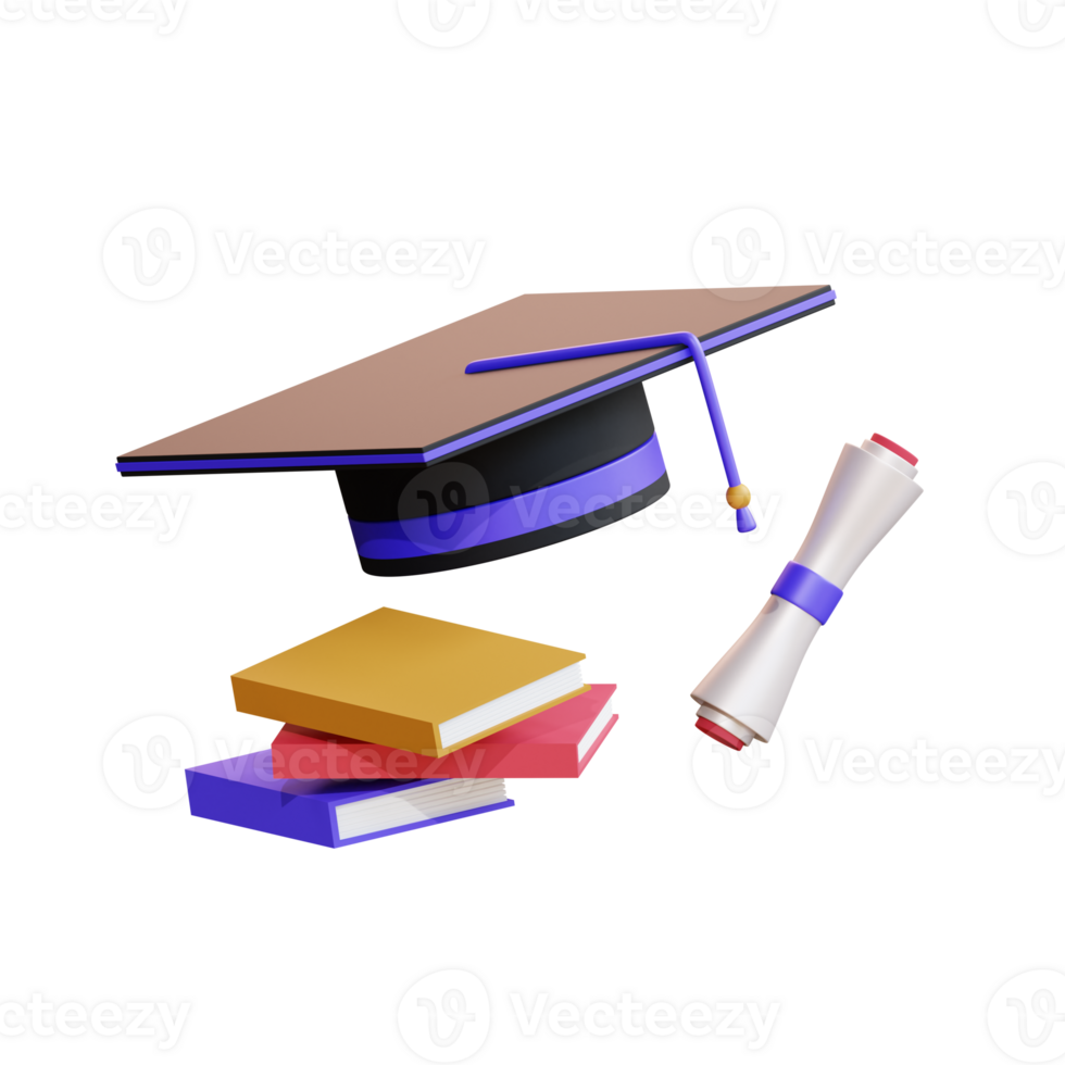 3d pictogram illustratie afstuderen hoed en boeken png