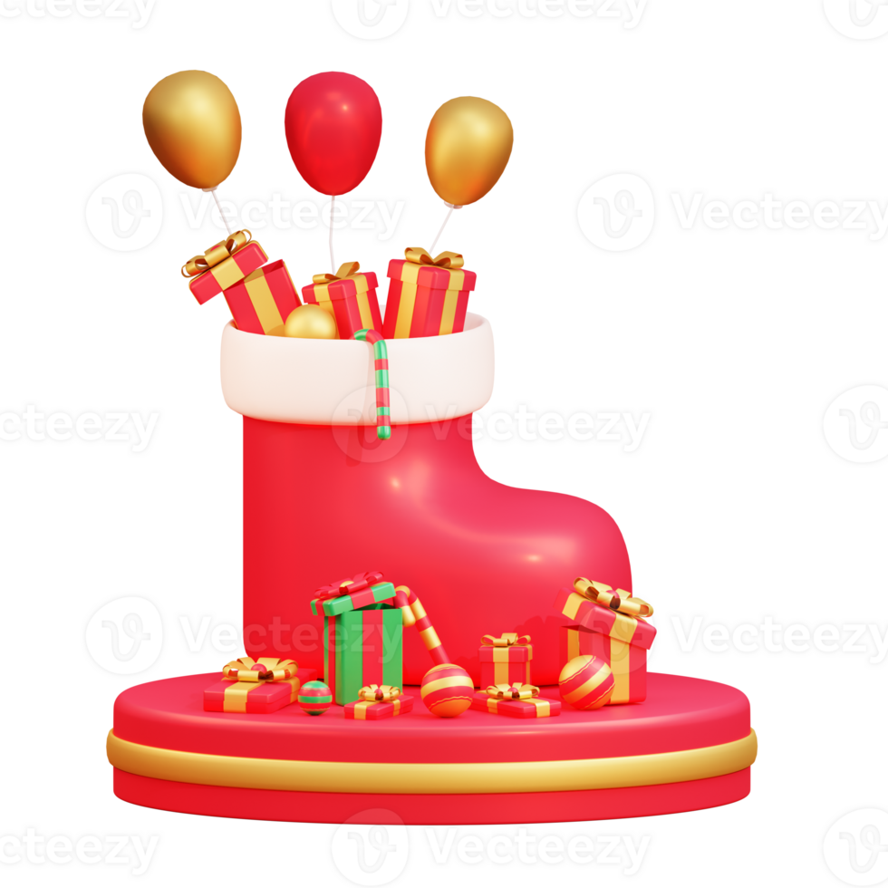 Merry christmas flash sale banner with 3d giant red sock and christmas ornaments png