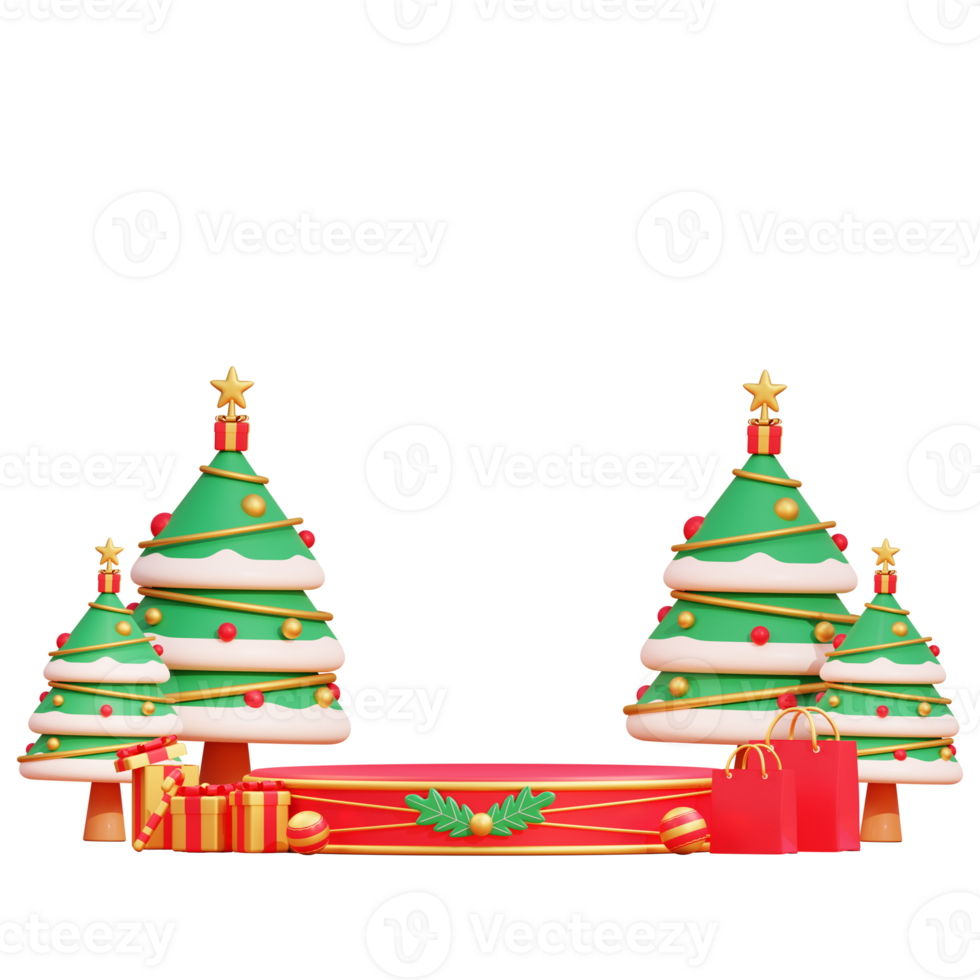 Merry christmas and happy new year with 3d empty podium and christmas ornaments png