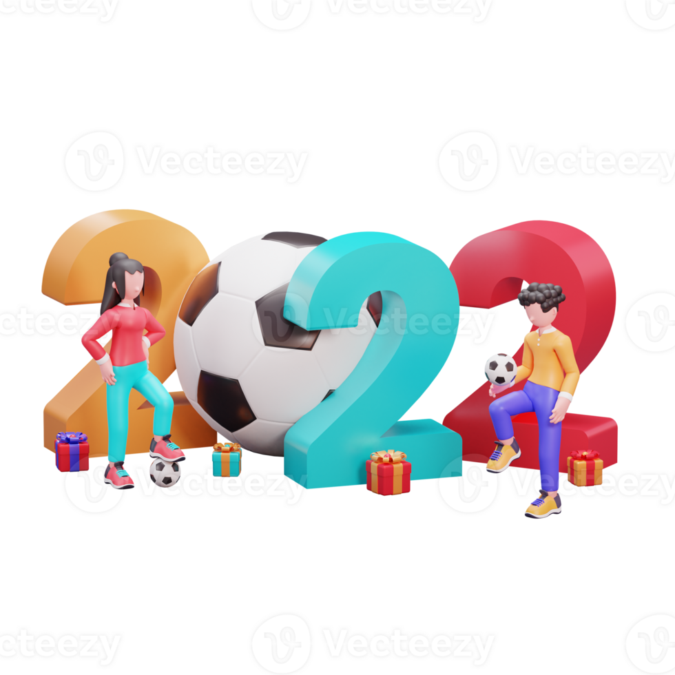 Happy new year 2022 banner template with 3d illustration creative football design concept png