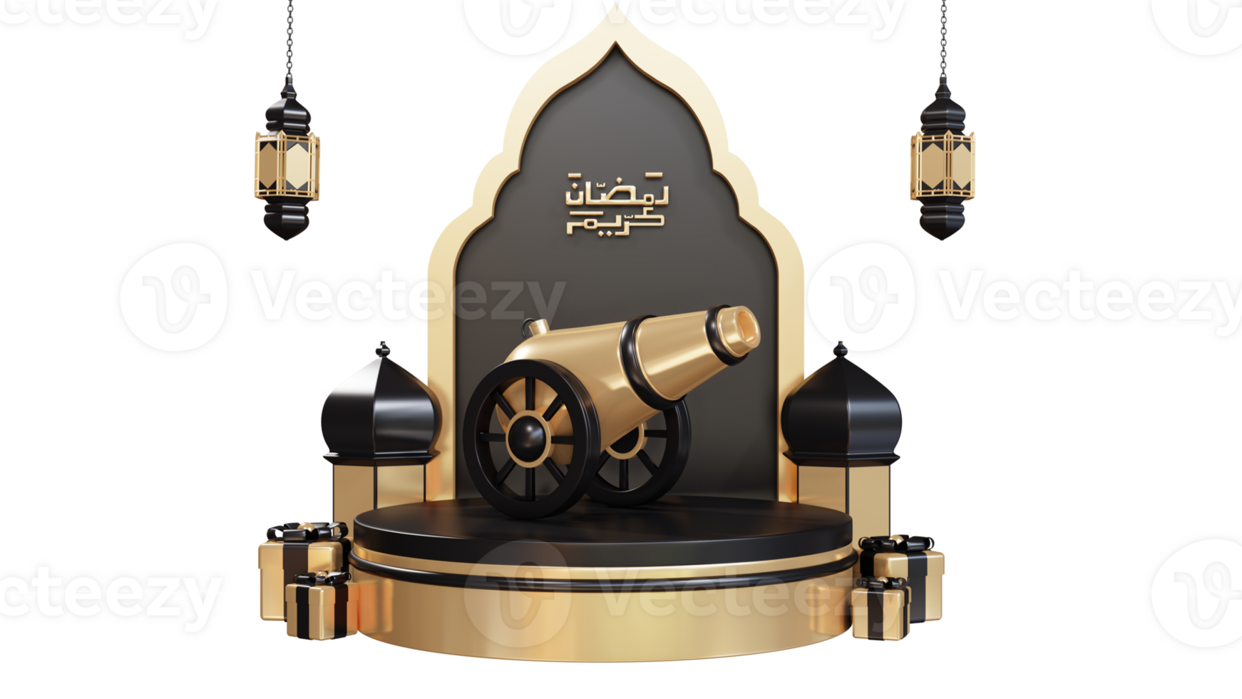 ramadan icon with 3d arabic lantern and canon png