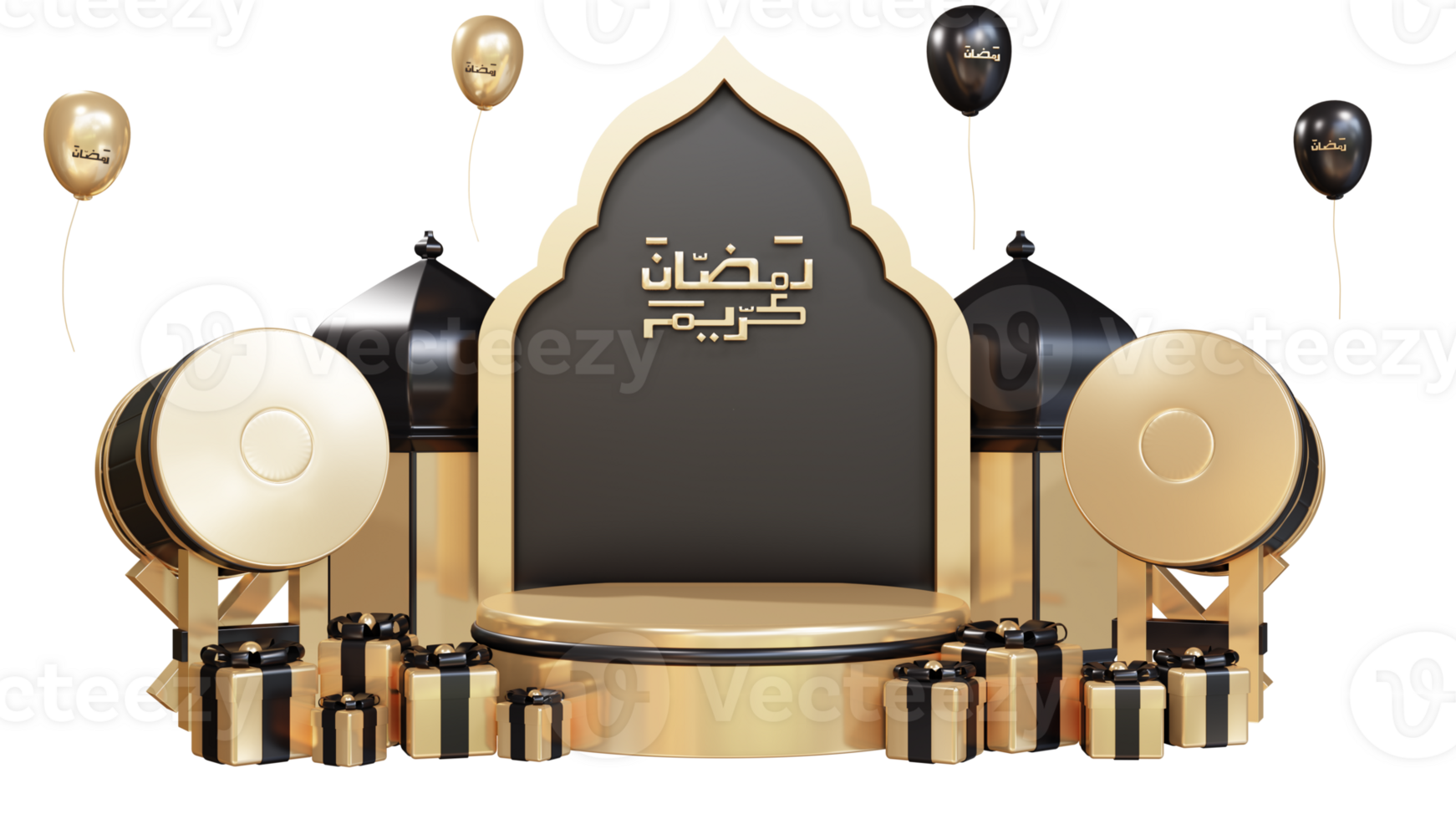 ramadan iconwith 3d round podium and islamic drum png