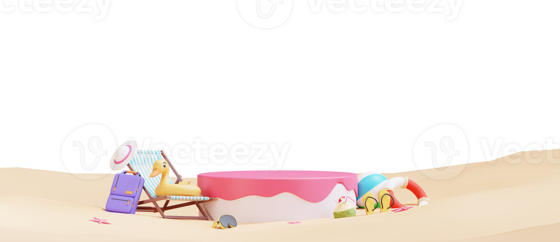 Summer beach banner template with 3d illustration png