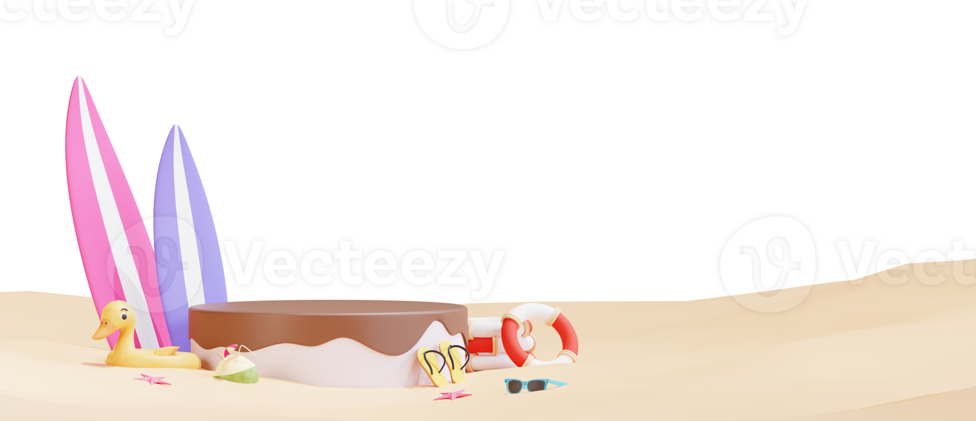 plantilla de banner de playa de verano con ilustración 3d png