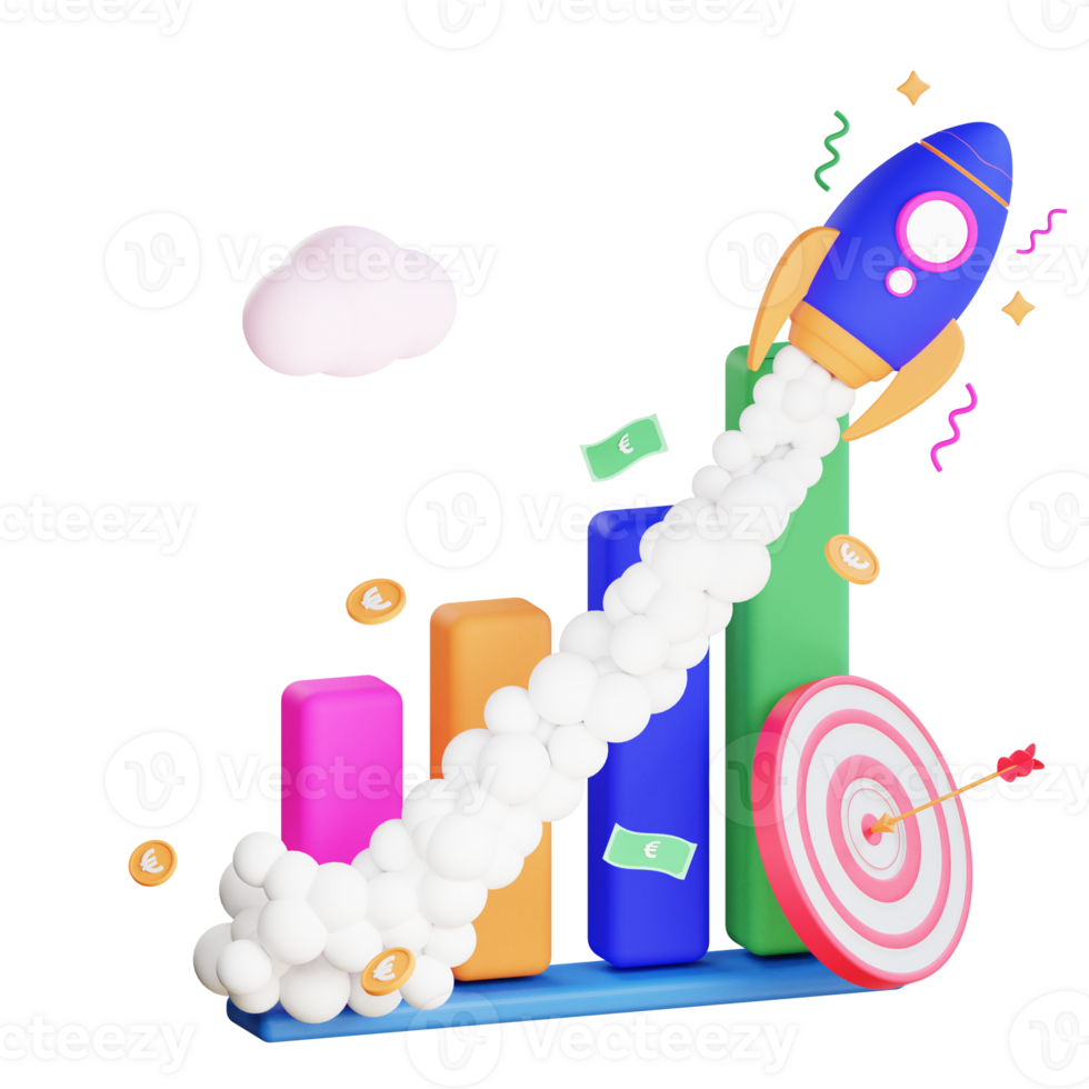 3D rocket business illustration png