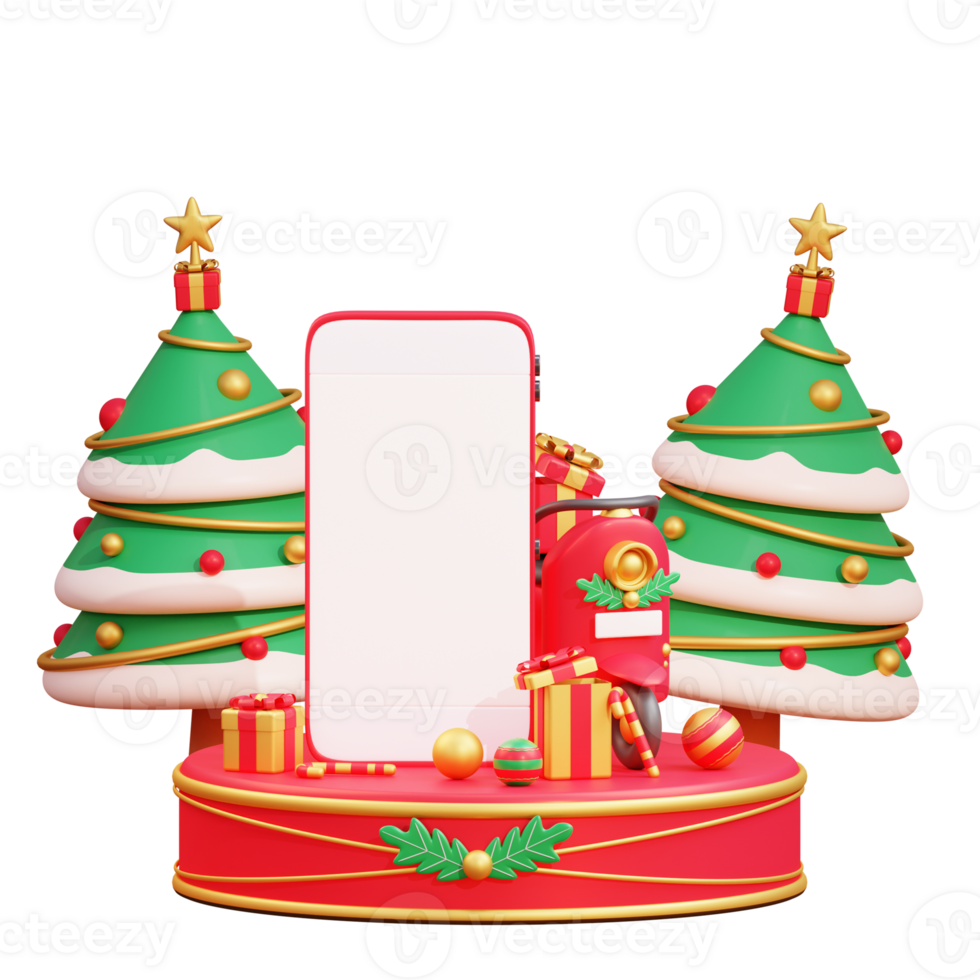 Merry christmas and happy new year with 3d smartphone and christmas ornaments png